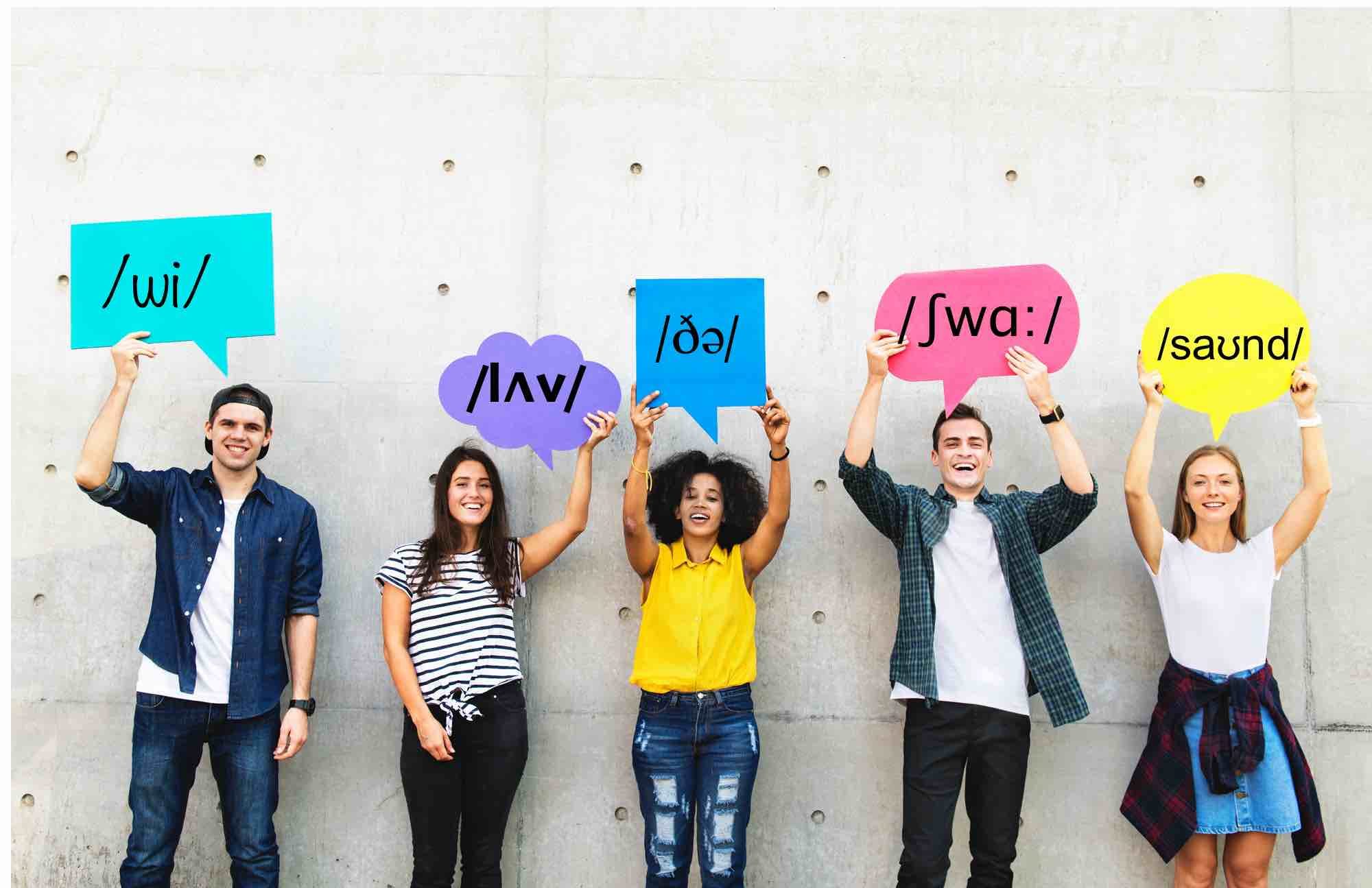 Group of young adults outdoors holding empty placard copyspace thought bubbles